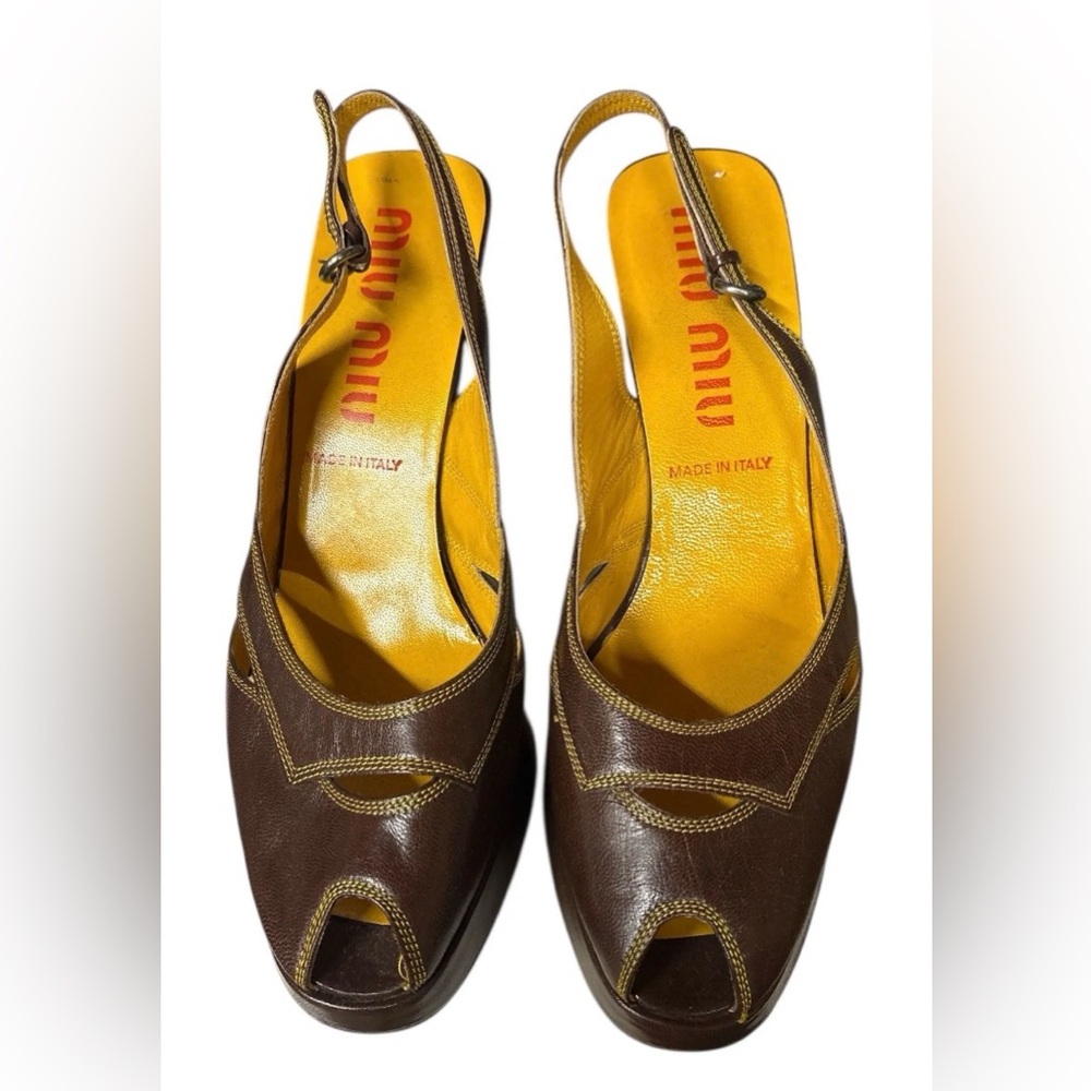 đź‘ Miu Miu Vintage Italian Leather Platform Heels | Brown | EU 38 / US 7.5 - Picture 4 of 7